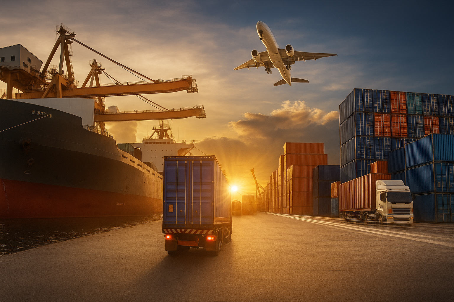Écosystème logistique complet - Maritime, Terrestre, Aérien